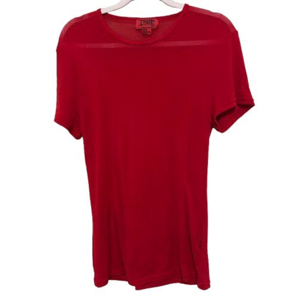 VTG Tripp NYC Short Sleeve Fishnet Top Medium Red Sheer Mesh Goth Punk Shirt